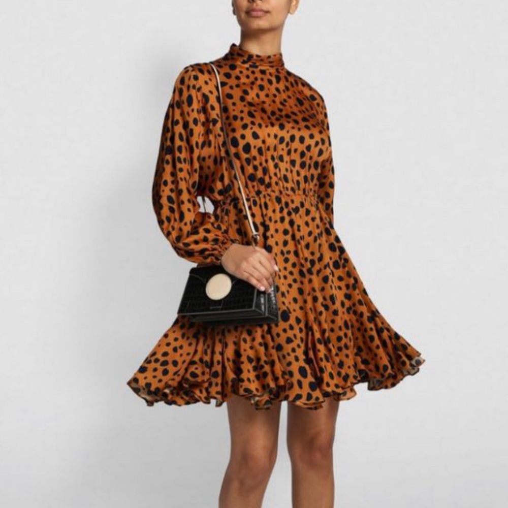 Rhode Caroline Mini Cocktail Dress Leopard Print, size S